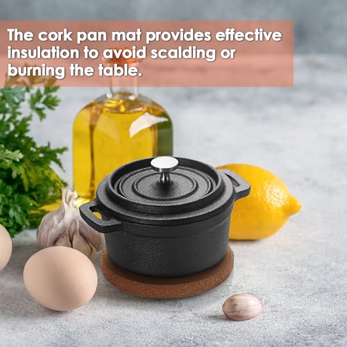 BSTKEY Mini Cocotte Set, 3 Pcs Mini Dutch Oven with Lids and Handles, Cast Iron Garlic Roaster with Cork Pan Mat, Stovetop, Oven Safe (8 oz)