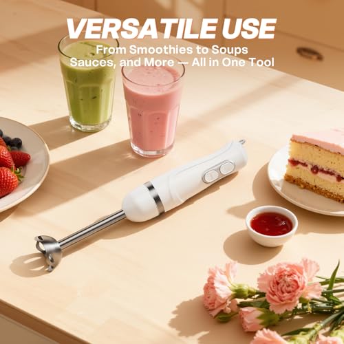 Turelar Immersion Blender Handheld, Corded Electric Blenders Portable Stick Mixer with 2 Mixing Speed and Stainless Steel Blades Emulsifier for Effortless Blending Soup, Smoothies, Puree or Baby Food