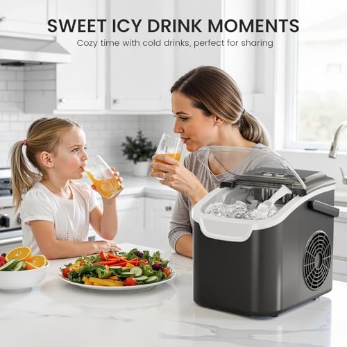 Crzoe Countertop Ice Maker,26Lbs/24H, 2 Ice Sizes, Self-Cleaning, Black