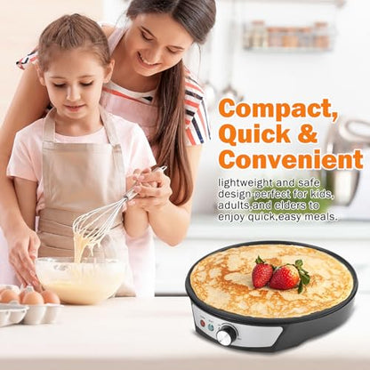 Vivicreate 12 Inch Electric Crepe Maker Nonstick Crepe Pan Griddle with Adjustable Temperature Control LED Indicator Lights Batter Spreader and Wooden Spatula for Pancakes Roti Tortillas Blintzes