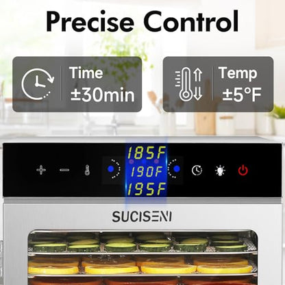 Food Dehydrator Machine 12 Stainless Steel Trays 1000W Meat Dehydrator for Home Use, 24H Timer & 195℉ Temperature Control Food Dryer for Jerky Fruit Herbs Mushroom Dog Treats