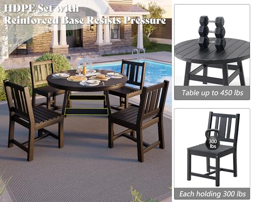 AMERLIFE Outdoor Dining Set for 4, HDPE Round Table and Chairs, Black