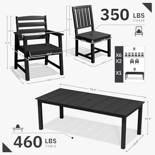 AreShark Patio Dining Set 9 Pcs, Outdoor Table with 8 Chairs, Black