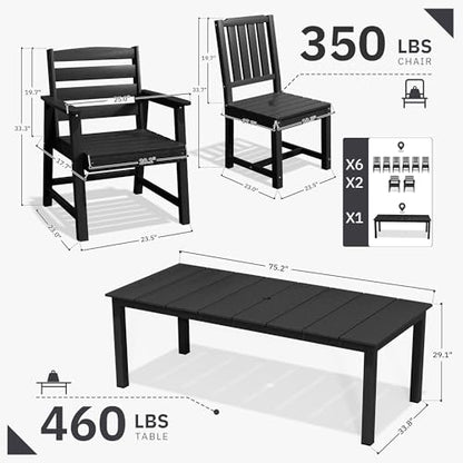 AreShark Patio Dining Set 9 Pcs, Outdoor Table with 8 Chairs, Black