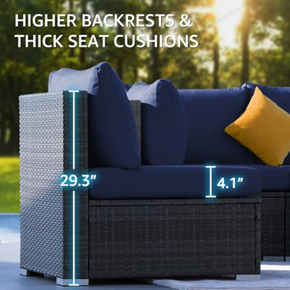 NICESOUL 11 Piece Outdoor Furniture Set with Firepit Table, Luxury 10-Person Patio Sectional Sets, 29.3'' High-Back Backyard Seating Area, All-Weather Rattan Couch Set for Outside, Deck, Grey&Blue