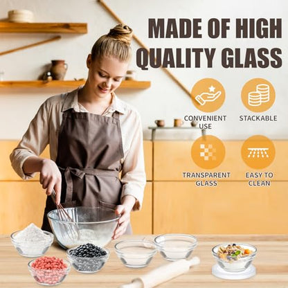 6 Pack Mini 3 Inch Small Glass Bowls with 6 Pack Lids, 2.5 oz Clear Glass Pinch Bowls, Condiment Containers, for Dips, Nuts, Candy, Snacks, Meal Prep Bowls