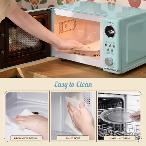 COMFEE' Retro Countertop Microwave Oven, 0.7 Cu.Ft., 700W, Green