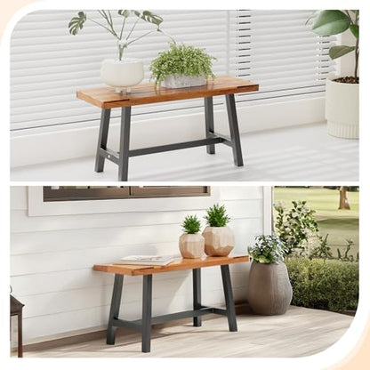 VINGLI Outdoor Bench with Metal Legs Rustic, Wood Dining Bench Indoor Outdoor Porch Benches for Yard Garden Dining (40in)