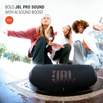 JBL Charge 6 - Portable Waterproof & Drop-Proof Bluetooth Speaker, Bold JBL Pro Sound with AI Sound Boost, 28Hrs of Playtime, Built-in powerbank & Comes with a Sturdy/Removable Carrying Strap (Black)
