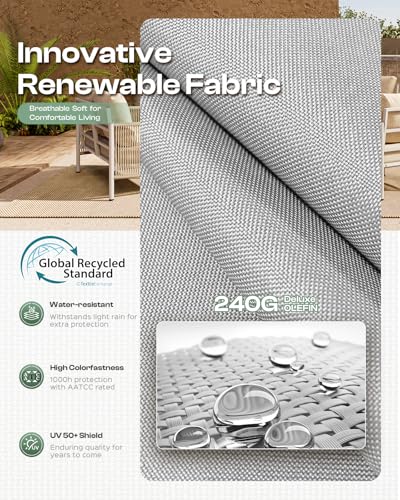 Oasbira Aluminum Outdoor Patio Furniture Set with Dual-Layer Coffee Table, 5 Piece Modern Patio Conversation Sets with PE Rope, Outdoor Sectional Sofa with Thick Cushions for Balcony, Deck, Silver