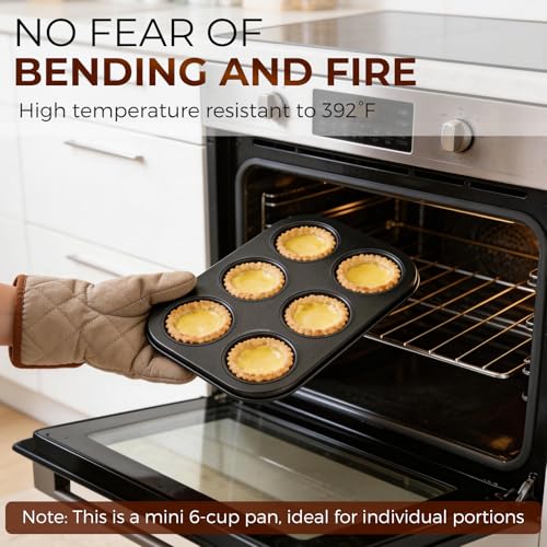 HULBy Muffin Pan 2-Pack, 6-Cup Cupcake Pans and Muffin Tins with Nonstick Coating, 10.43"x7.28"x1.1" with 2.56" Cups, for Muffins, Cupcakes, Brownies, Cheesecake, Carbon Steel, Easy Clean, Oven Safe