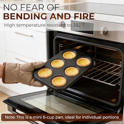 HULBy Muffin Pan 2-Pack, 6-Cup Cupcake Pans and Muffin Tins with Nonstick Coating, 10.43"x7.28"x1.1" with 2.56" Cups, for Muffins, Cupcakes, Brownies, Cheesecake, Carbon Steel, Easy Clean, Oven Safe