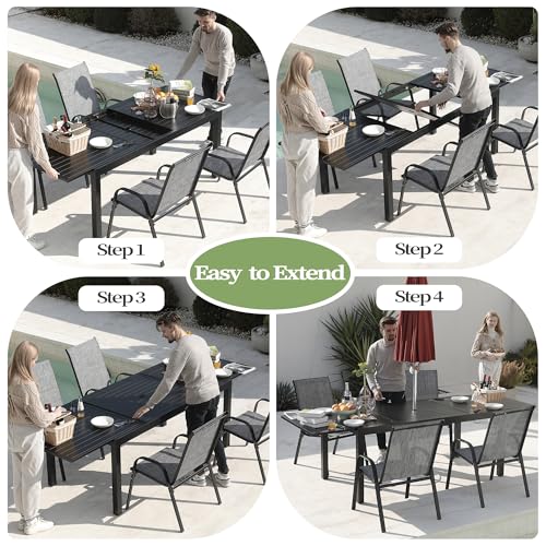 PIZZELLO 11 Pieces Outdoor Dining Set, 106" Aluminum Extendable Patio Dining Table w/ 10Pcs Stackable Textilene Chairs, All Weather Outdoor Table and Chairs Sets for Backyard, Garden and Deck