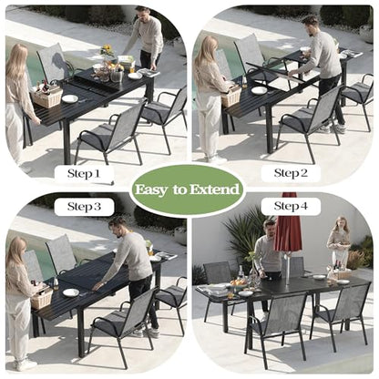 PIZZELLO 11 Pieces Outdoor Dining Set, 106" Aluminum Extendable Patio Dining Table w/ 10Pcs Stackable Textilene Chairs, All Weather Outdoor Table and Chairs Sets for Backyard, Garden and Deck