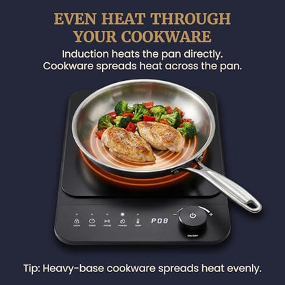 Elite Gourmet Slim Portable Induction Cooktop, 1500W Countertop Burner with 10 Power Levels & Temperature Control (140°F–465°F), Ultra-Slim 2" Design, Digital Touch Controls, Timer & Child Lock