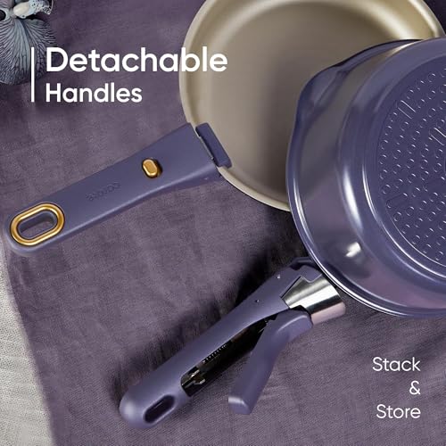 CAROTE 26 Pcs Pots and Pans Set, Nonstick Cookware Sets with Detachable Handle, Purple Dishwasher Safe, Oven Safe, Cookware Non Stick Cooking Set w/Frying Pans & Saucepans(PFOS, PFOA Free)