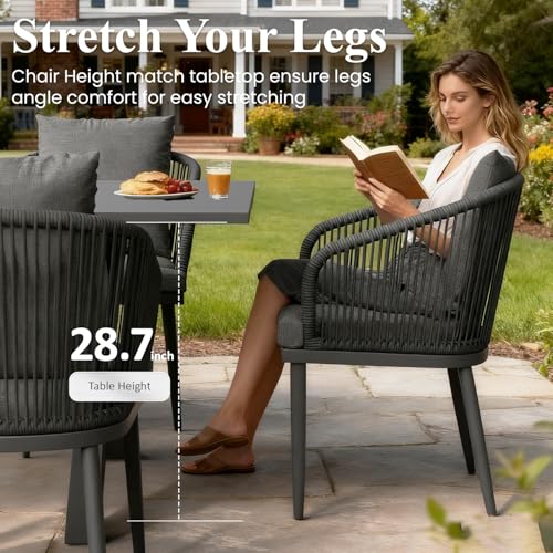 LayinSun 11 Pieces Outdoor Patio Dining Set, Aluminium Rectangular Dining Table and Wicker Rattan Chairs Set for Outside Backyard, Poolside