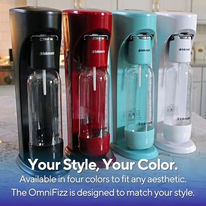 Drinkmate OmniFizz Sparkling Water Maker & Soda Streaming Machine | Carbonates Any Drink | BPA-Free Bottle | No Batteries or Electricity Required | CO2 Not Included (Arctic Blue)