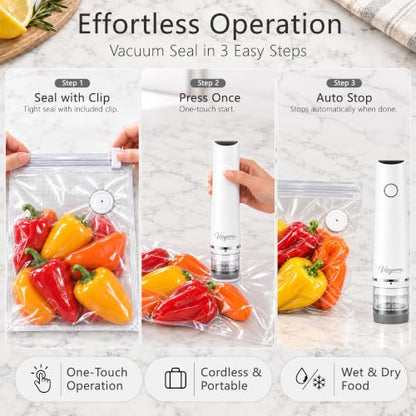 Vieyorn 60kPa Compact Food Vacuum Sealer Kit with 30 Reusable Bags-10S/M/L
