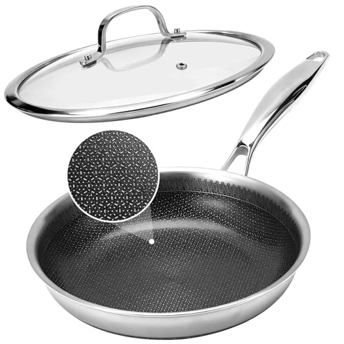Legacy Culinaryware 12 Inch Tri-Ply Stainless Steel Hybrid Frying Pan with Lid - Ceramic Nonstick Skillet, Induction & Oven Safe 600°F, PFAS/PFOA Free Professional Clad Cookware