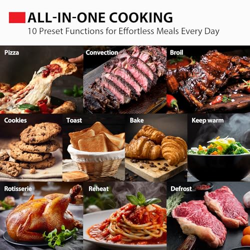 TOSHIBA 10-in-1 Convection Toaster Oven, 6-Slice Countertop Oven, 1500W with Toast, Bake, Broil, Rotisserie & Pizza Functions, LCD Knob Controls, 6 Accessories, Stainless Steel