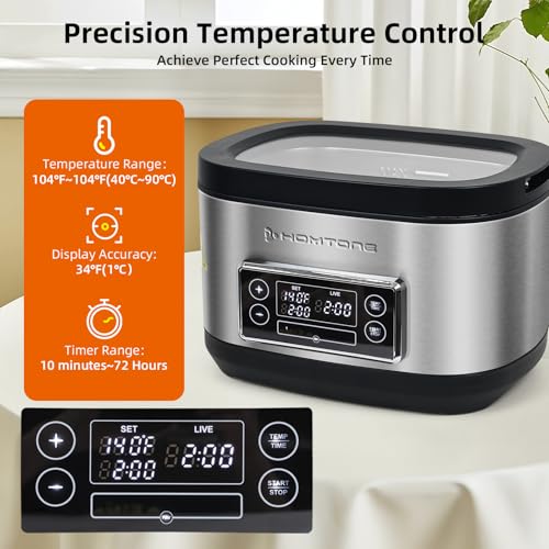 Homtone 8 Quart Sous Vide, Temperature Control Sous Vide Cooker with Timer, Stainless Steel Sousvide for Steak/Seafood/Vegetables, Suveed Cooking Machine Precision Steak Cooker with Vacuum Bags