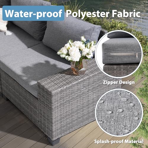 JOIVI 7 PCS PE Wicker Patio Furniture Set with 45" Fire Pit Table, Gray