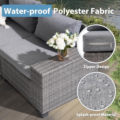 JOIVI 7 PCS PE Wicker Patio Furniture Set with 45" Fire Pit Table, Gray