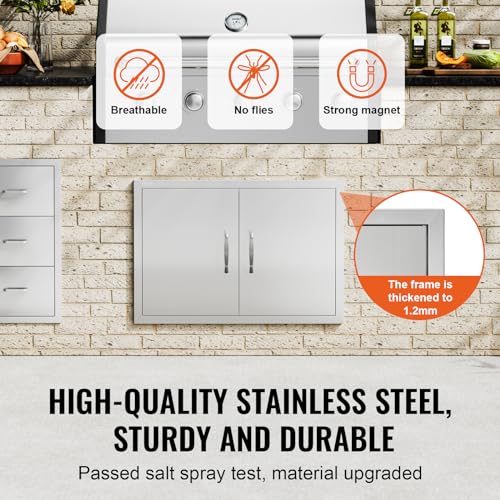 VEVOR BBQ Access Door, 30.5W x 21H Inch Double Outdoor Kitchen, Stainless Steel Flush Mount, Wall Vertical With Handles, for BBQ Island, Grilling Station, Outside Cabinet