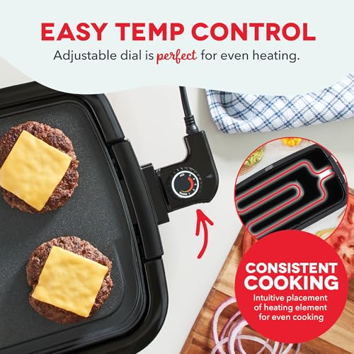 Dash Deluxe Everyday Griddle - Electric Griddle with Removable Plate - Nonstick, Easy-Clean Surface & Anti-Slip Base - Recipe Book Included - Black