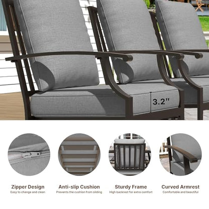 Gotland 7 Piece Outdoor Dining Set, Metal Outdoor Table and Swivel Chairs with X-Shaped Legs 1.5" Umbrella Hole, Patio Furniture Set with Waterproof Cushions, Patio Dining Sets for Backyard Deck Gray