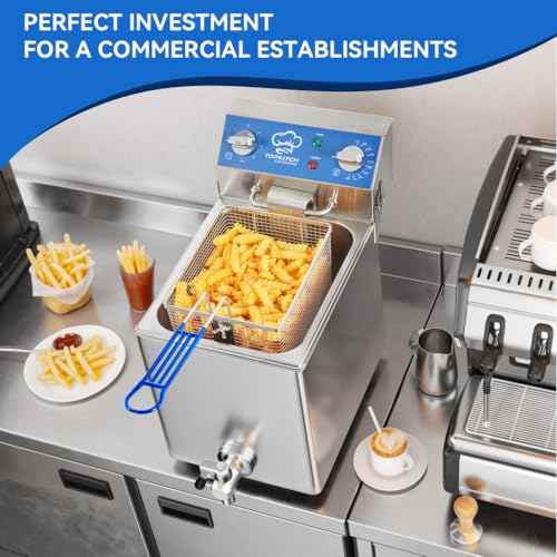 TOPKITCH 8.5Qt Electric Fryer with Oil Drain,30 Minutes Timer,Stretch forming oil tank,Lid and Solid Wire Mesh Basket,Medium Duty Commercial Electric Countertop Deep Fryers-120V,1800W