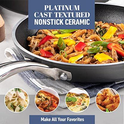 Gotham Steel Platinum Cast Nonstick 14” Fry Pan Mineral and Diamond Triple Coated Surface, Dishwasher Safe, Family Sized Open Skillet, 100% PFOA Free