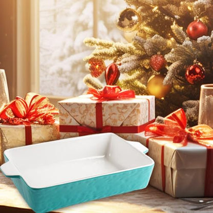 Krokori 4 QT Baking Dish, Casserole Dishes for Oven, 9x13 Baking Pan with Handles, Lasagna Pan Deep, Ceramic Casserole Dish Oven Safe for Baking, Lasagna, Kitchen, Wedding Gift (Aquamarine)