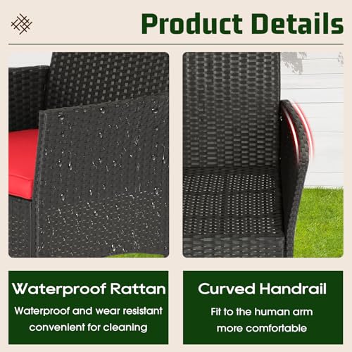 FDW 4-Piece Patio Furniture Set | Red | Outdoor Wicker Furniture