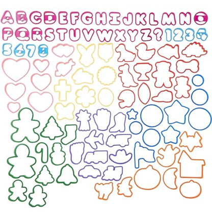 Pack of 108 Cookie Cutters Kit – Big Set of Plastic Cake Cookie Cutters Perfect Size Alphabet Numbers Holiday and Other Shapes for Baking Bento Box Bakeware for Holiday Birthday Party