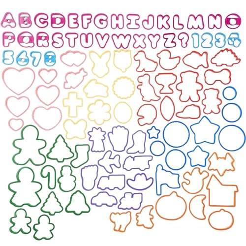 Pack of 108 Cookie Cutters Kit – Big Set of Plastic Cake Cookie Cutters Perfect Size Alphabet Numbers Holiday and Other Shapes for Baking Bento Box Bakeware for Holiday Birthday Party