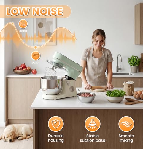Bonnor Stand Mixer 6QT Kitchen Mixer with LED Smart Touchscreen, 11-Speed Tilt-Head Mixer with Timer, 4 Preset Menus, Stainless Steel Bowl, Dough Hook, Whisk, Beater (Green, 6Qt)