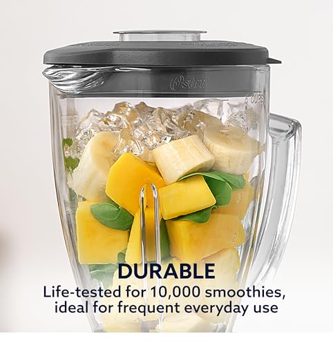 Oster Classic Series 16-Speed Blender with Food Chopper & 6-Cup Glass Jar, Countertop Kitchen Blender, Brushed Nickel