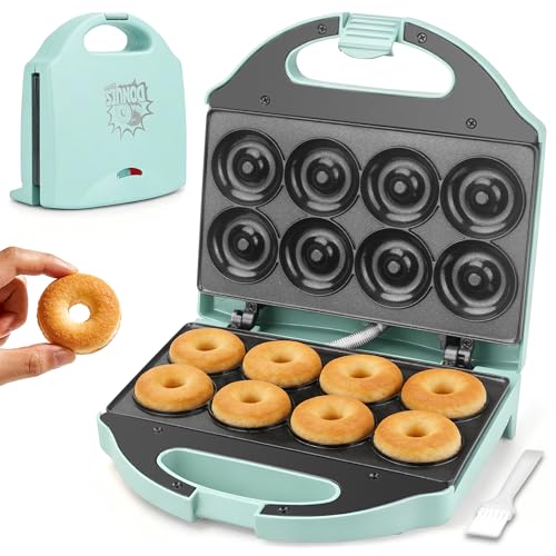 AshGlen 2” Mini Donut Maker Machine, 8 Donut Holes Ceramic Coating Donut Pan for Baking Doughnuts, Doughnut Maker for Mini Donuts, Maquina De Mini Donas, Aqua