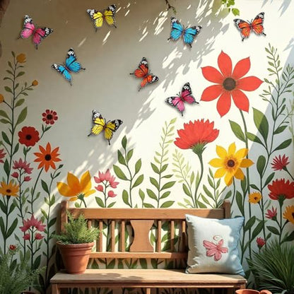 LSFFM 4 Pack Metal Butterfly Decorations, 6.7 in Butterfly Wall Art Sculpture Hanging Decor, Metal Butterflies Outdoor Decor for The Garden, Patio, Fence, Home, and Yard