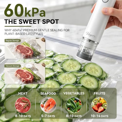 Vieyorn Compact Food Vacuum Sealer Kit,60kPa Pump,30 Reusable Bags-15S/15M
