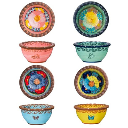 Handmade 3 oz Ramekins, silesia Ceramic Creme Brulee Pudding Cups Set of 4 - Hand Painted Small Sauce Bowl for Kitchen in Gift Box, Microwave & Dishwasher Safe, 3.5 inch, Assorted Glazed