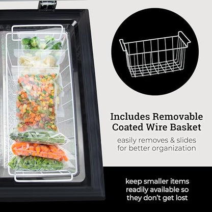 Igloo 5.0 Cu Ft. Upright Deep Freezer Chest- Deep Freezer with Quick Freezing System & Adjustable Thermostat- Low Noise Freezer with Removable Basket & LED Lights for Homes, Garages & Basements- Black