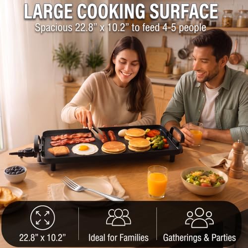 PineyPlace Electric Griddle for Bacon, Eggs, Pancake, Breakfast