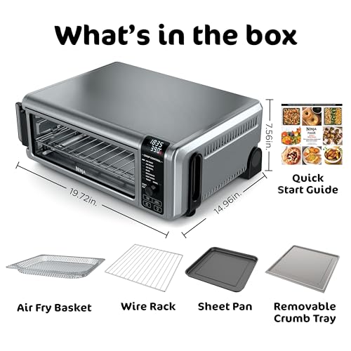 Ninja Digital Air Fryer & Toaster Oven | 8-in-1 Functionality | Flip-Up Design | XL Capacity | Air Fry Basket, Sheet Pan, Wire Rack & Crumb Tray | 1800 Watt | Silver | SP101