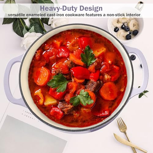 Vivicreate 6 Quart Enameled Cast Iron Dutch Oven Pot with Lid Heavy Duty Dutch Oven for Bread Baking Braising Stews Roasting Oven Safe up to 500°F Dual Handles Purple (Purple)
