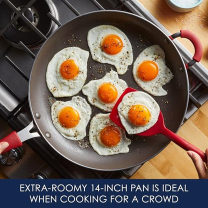 Rachael Ray Cook + Create Nonstick Frying Pan/Skillet with Helper Handle, 14 Inch - Red