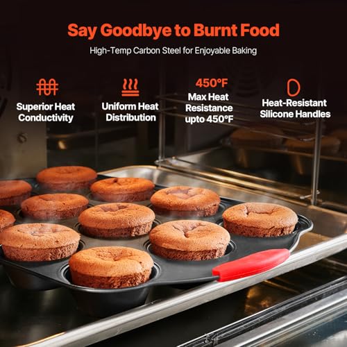 VEVOR Baking Pans Set, 8-Piece, Nonstick Carbon Steel Cookware Sheets & Trays, Stackable Kitchen Oven Bakeware Cooking Sets with Silicone Handles, Easy to Clean, for Baking Cookie Cake Muffin Bread