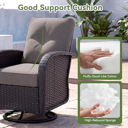 LazySunsets 12 PCS Patio Furniture Set, Outdoor Sectional All-Weather Wicker Conversation Set with Swivel Rocker Chairs, 4'' Thick Cushions for Backyard Poolside(Crey/Black)